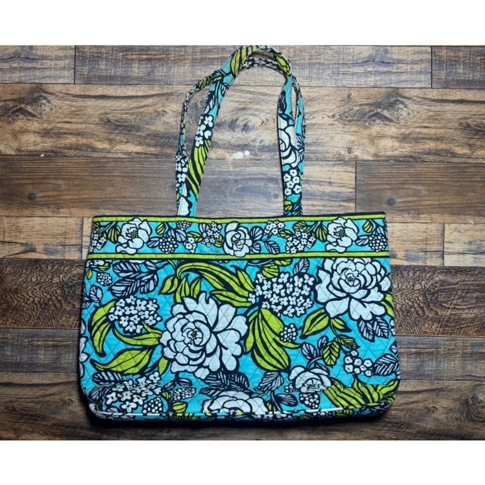 Vera Bradley‎ Quilted Tote Bag Floral Blue Green Medium Shoulder Bag